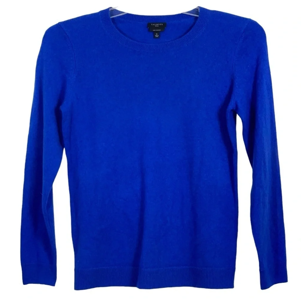 Talbots pure cashmere blue sweater. Pullover, crew neck, GUC, size SP - Picture 3 of 5